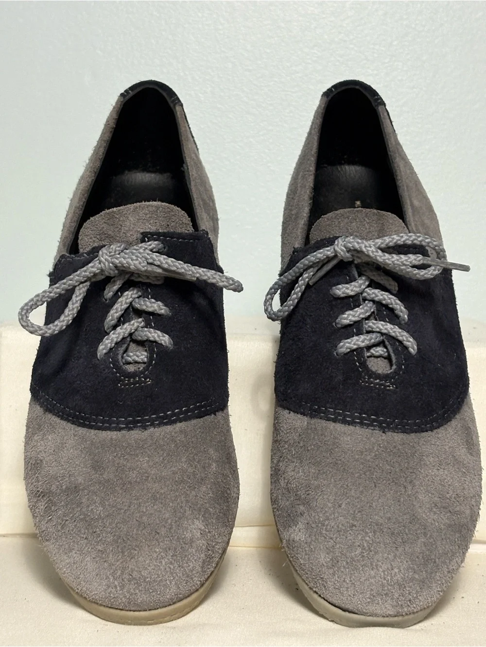 Women’s Armadillo Two-Tone Gray&Navy Suede Oxford Flats-Stylish Casual Loafers